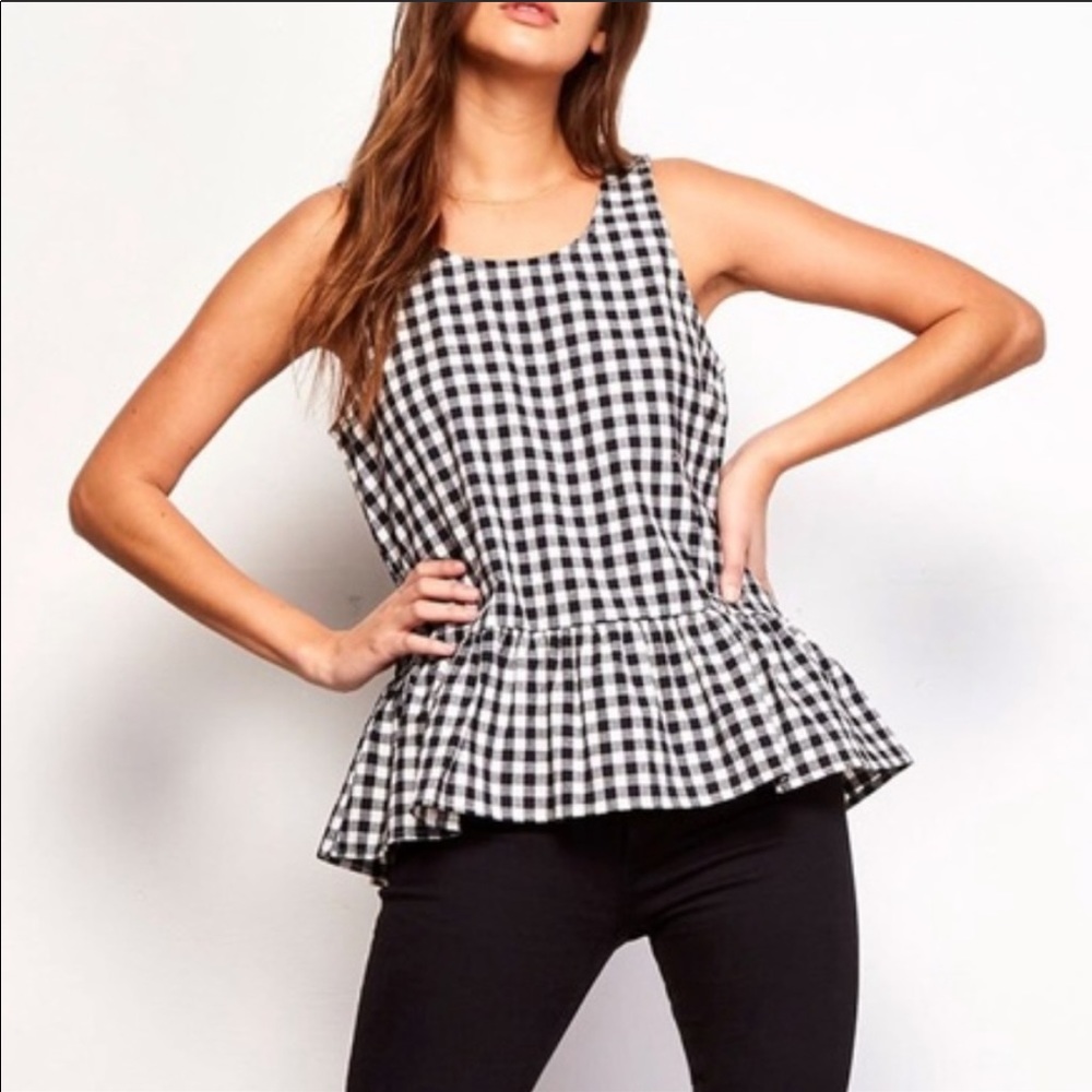 JACK by BB Dakota Gingham Print Peplum Tank S. M